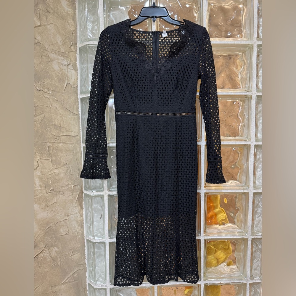 Black Cocktail Dress with V-Neck and Bell Sleeves